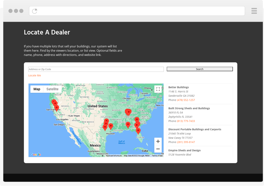 shed builder websites with dealer locator